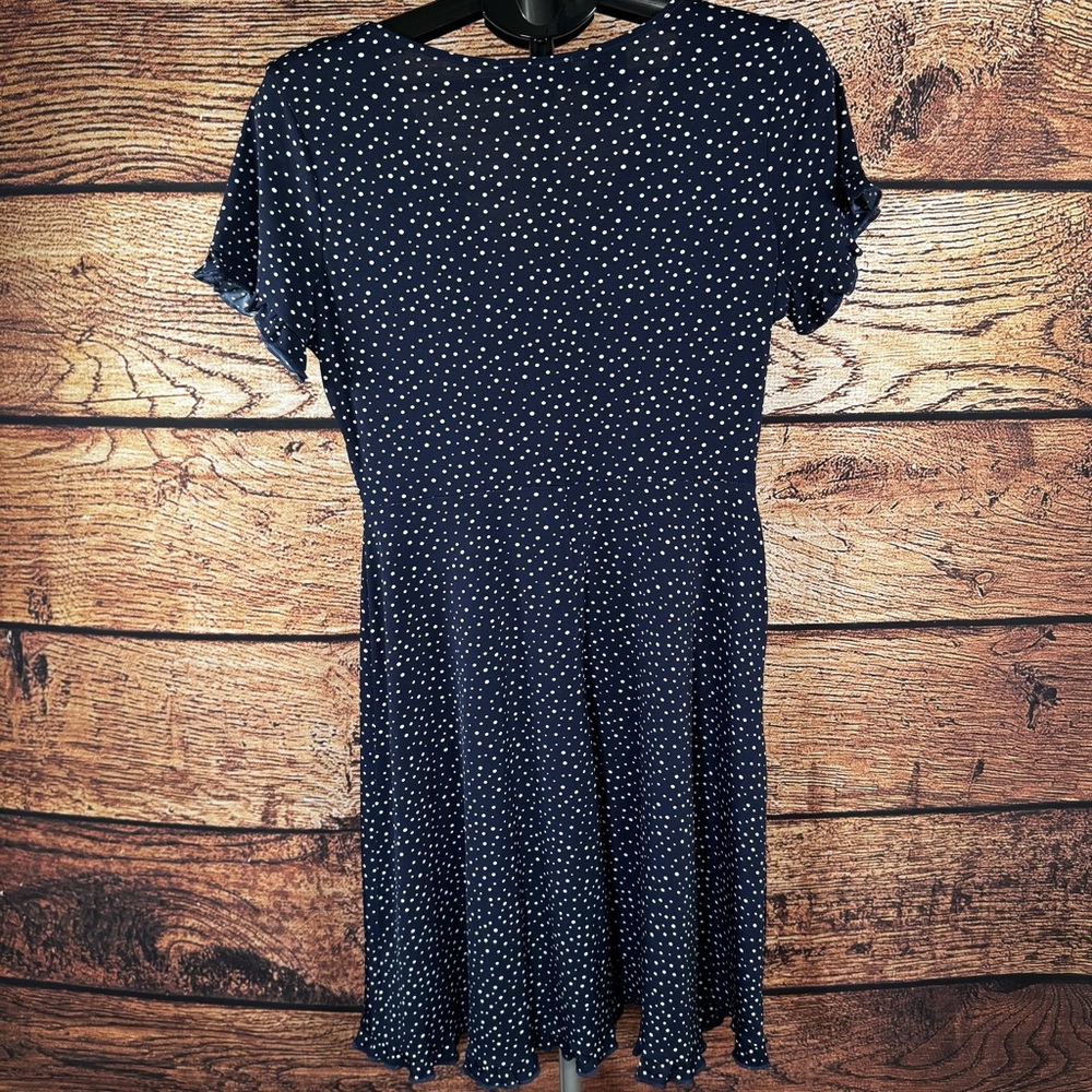 Navy Polka Dot Wrap Dress | Short Sleeve Casual Day‎ Dress | M - Picture 7 of 11